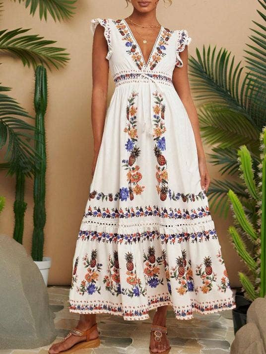 Boho Embroidered Tiered Maxi Dress