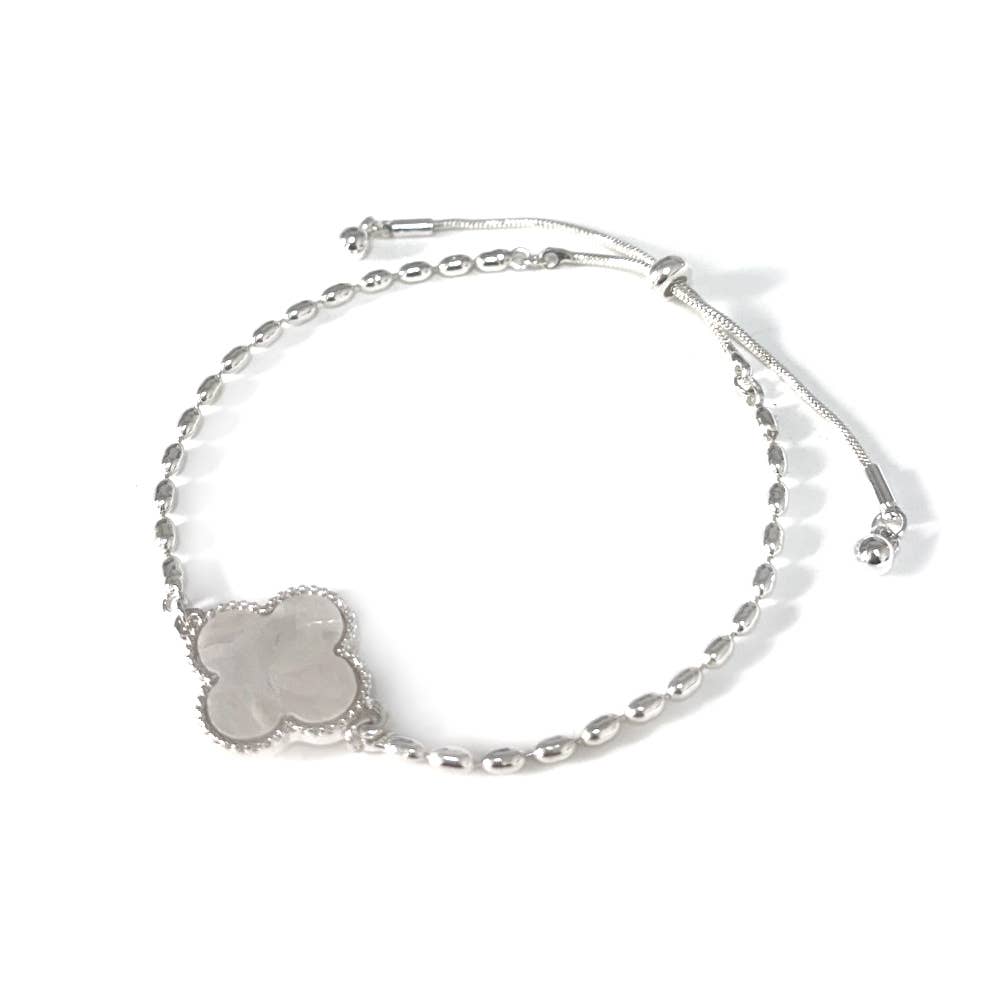 Mother of Pearl Clover Charm with Rice Bead Chain Bracelet