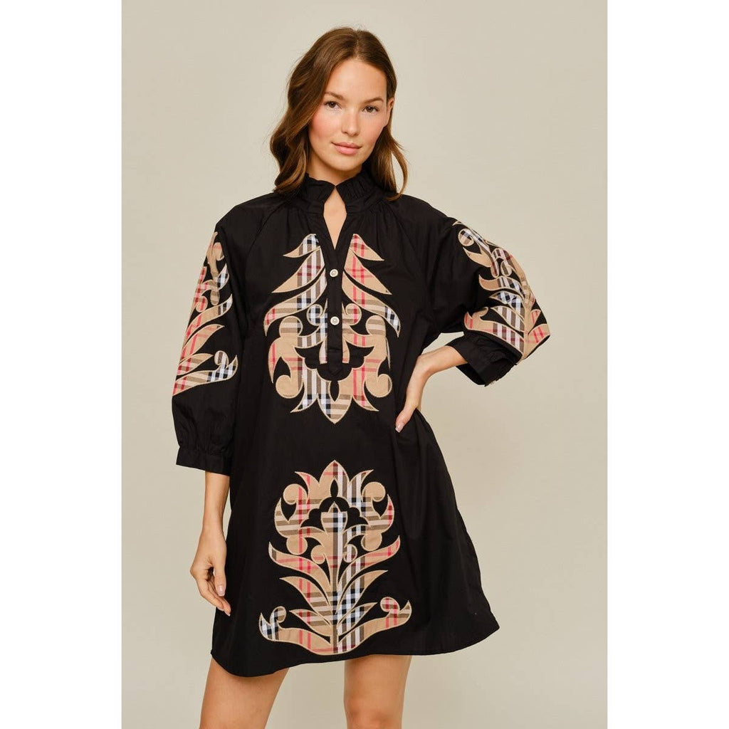 NEW Check Pattern Baroque Applique Dress