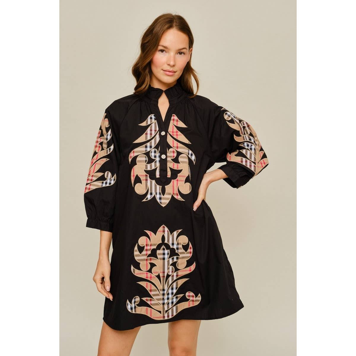 NEW Check Pattern Baroque Applique Dress