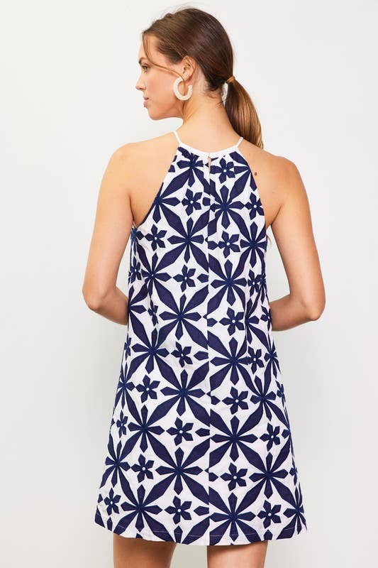 Embroidered Halter Mini Dress
