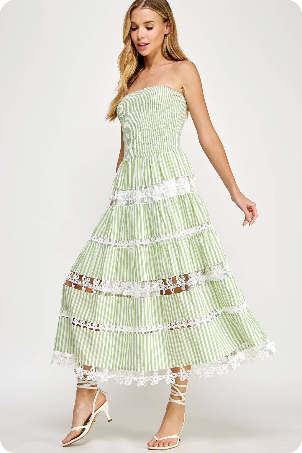 Striped Floral Lace Tube Dress