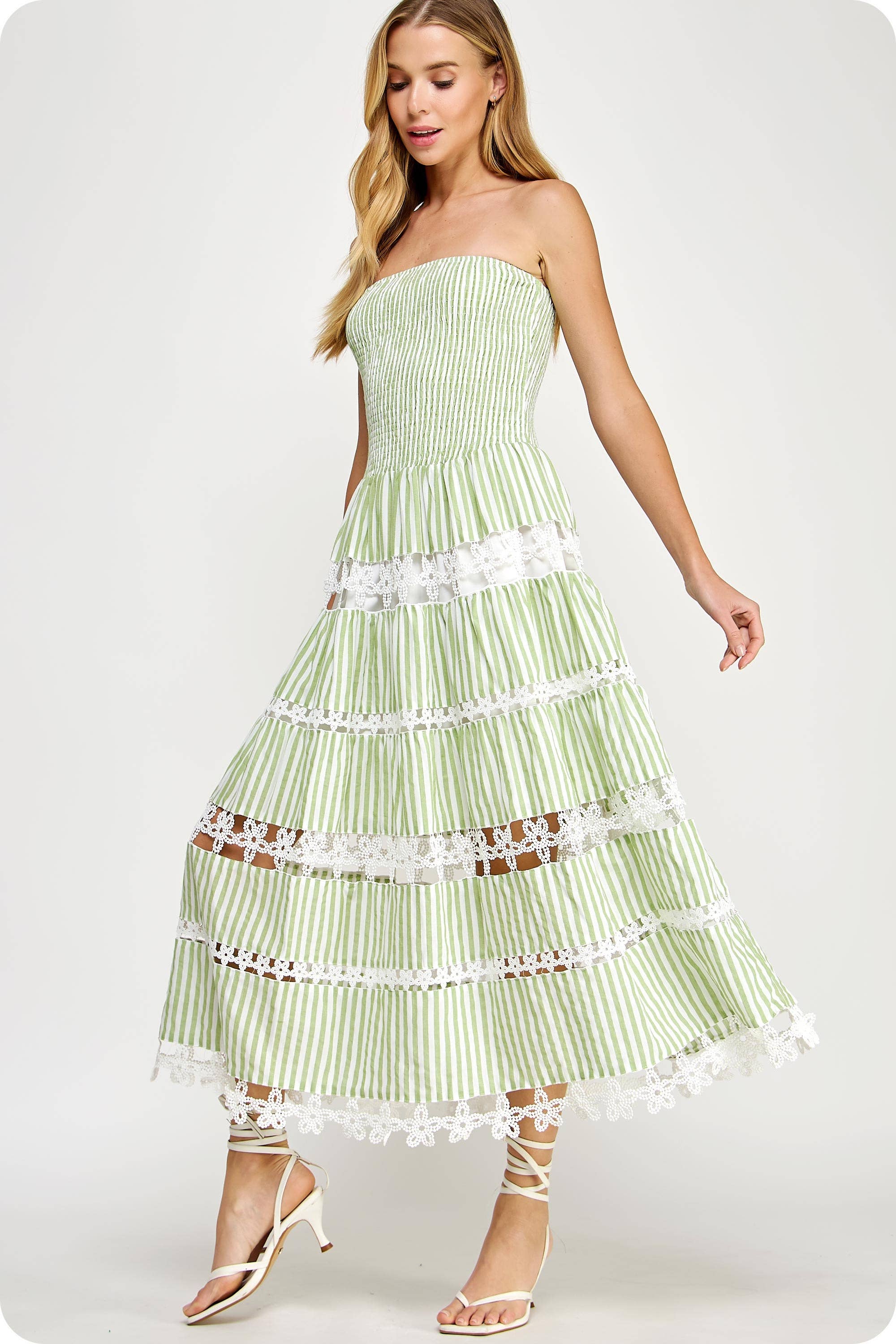 Striped Floral Lace Tube Dress