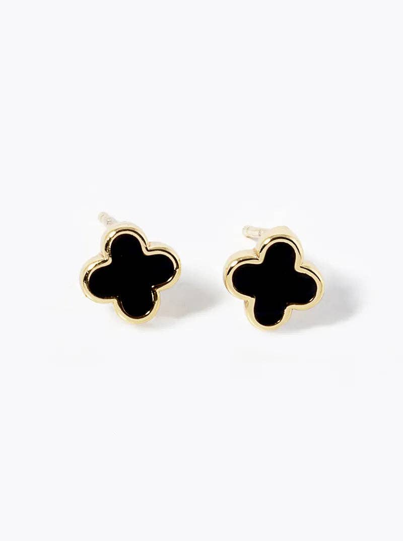 18K Gold Dipped Enamel Quatrefoil Sterling Silver Earrings
