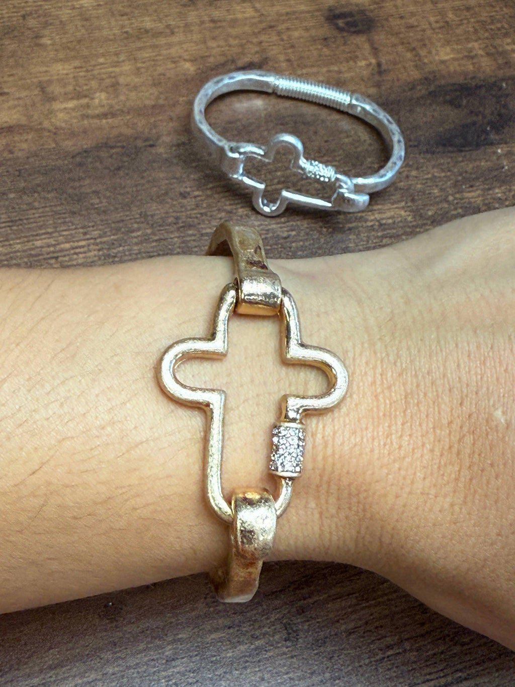 NEW! Gorgeous BLING Cross Cuff Bracelet- Silver or Gold