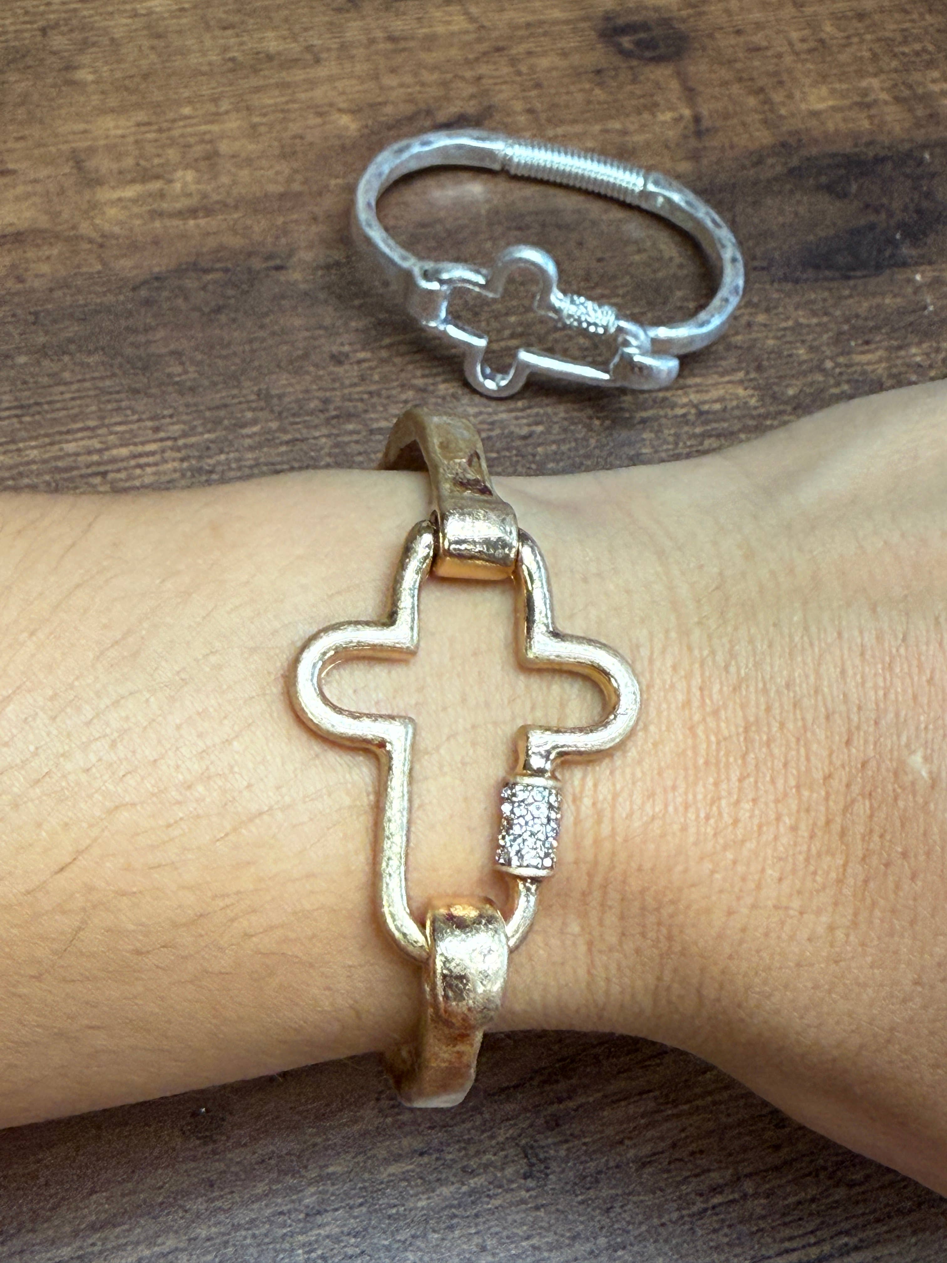 NEW! Gorgeous BLING Cross Cuff Bracelet- Silver or Gold