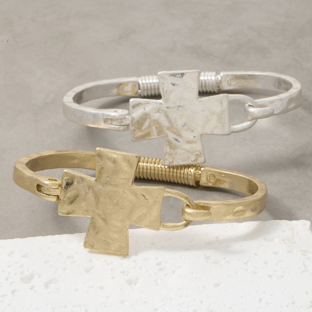 Hammered Cross Hinge Bangle Bracelet