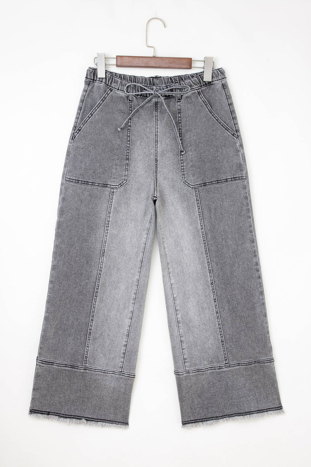 LDC Drawstring Seam Detail Raw Hem Wide Leg Denim Pants
