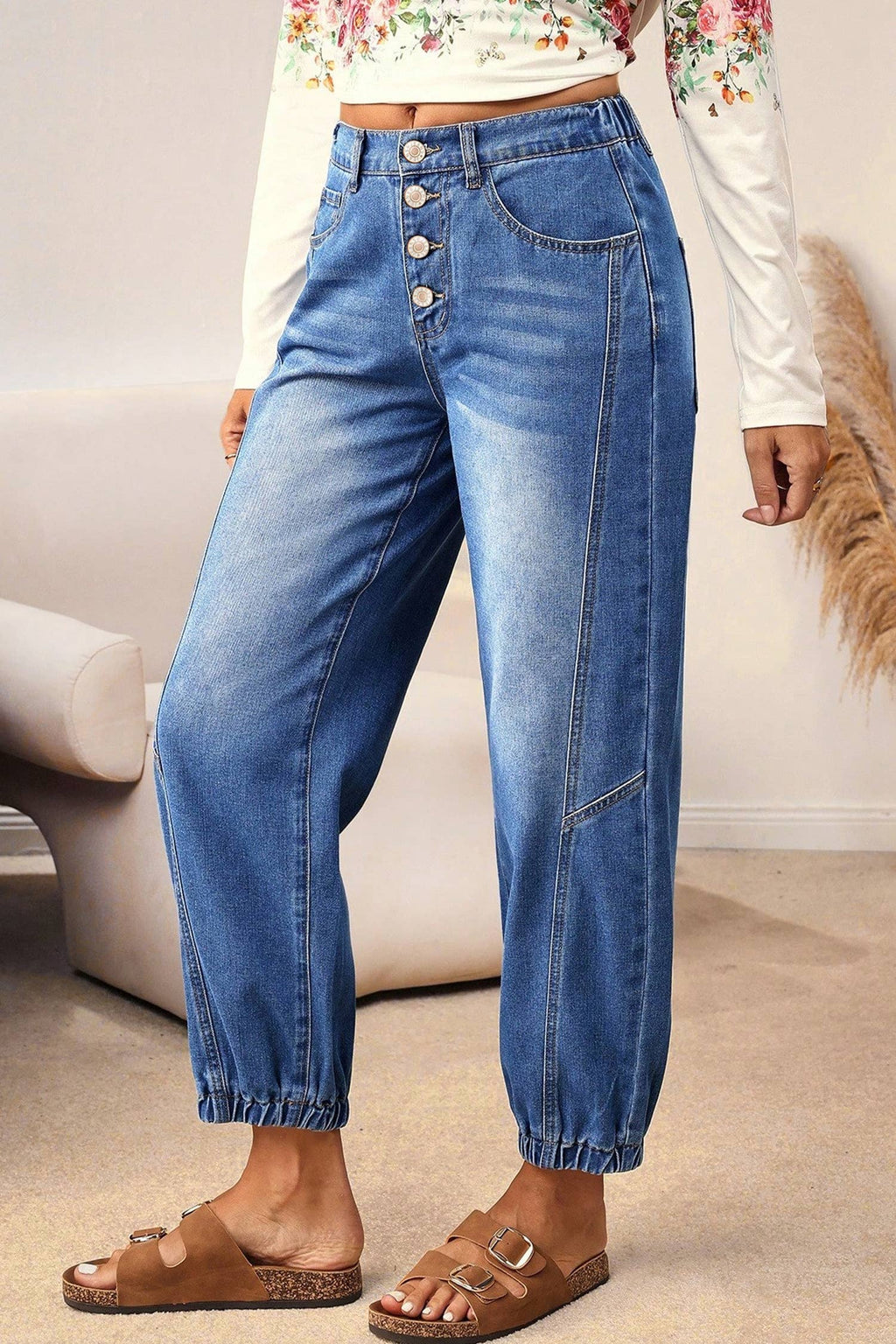 LDC Spring 4 Buttons Front Tapered Casual Loose Fit Jeans