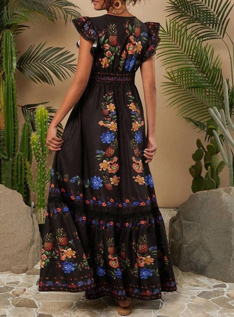 Boho Embroidered Tiered Maxi Dress