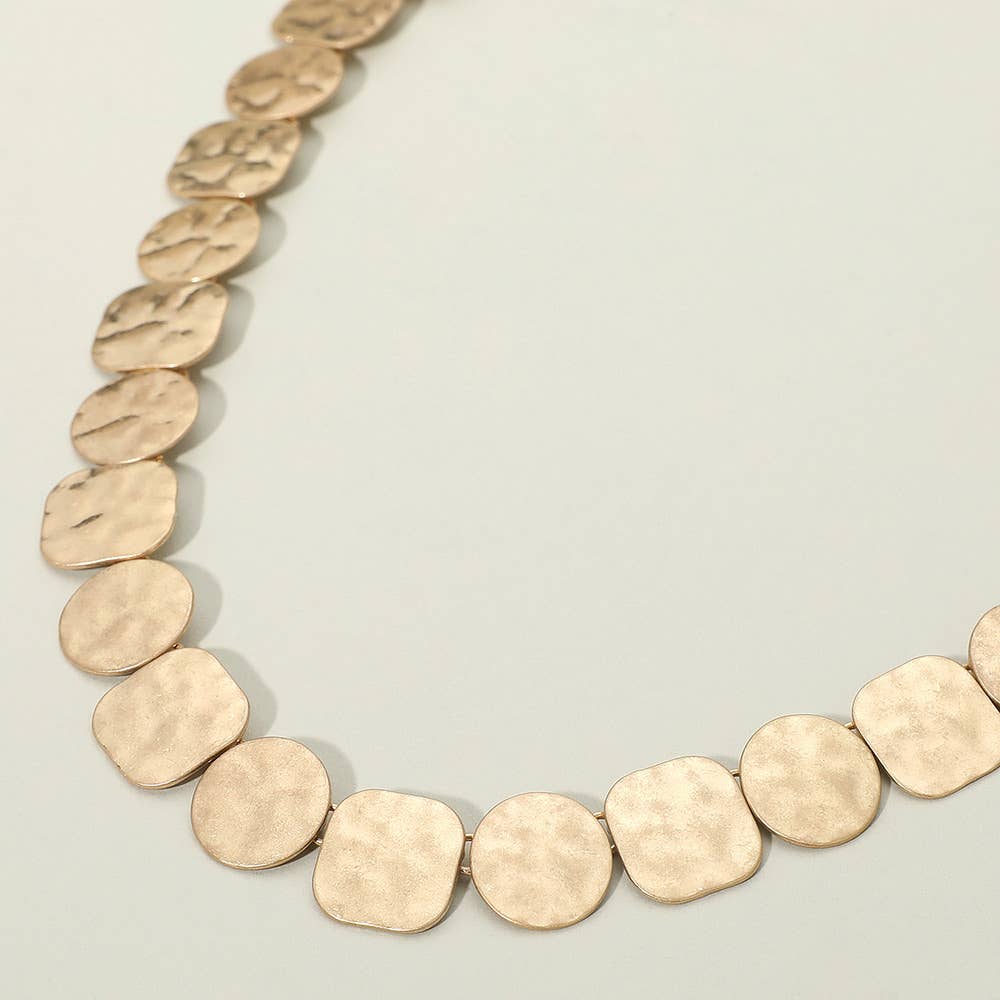 Hammered Metal Round Square Disc Link Necklace