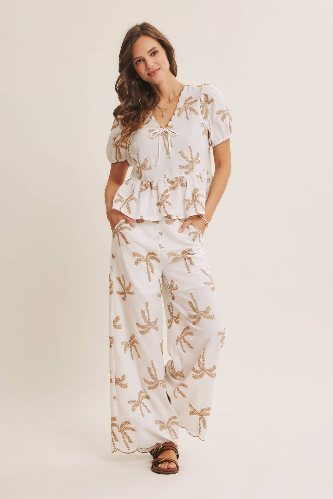 SUN-KISSED RESORT MOOD PALM TREE EMBROIDERED PANTS