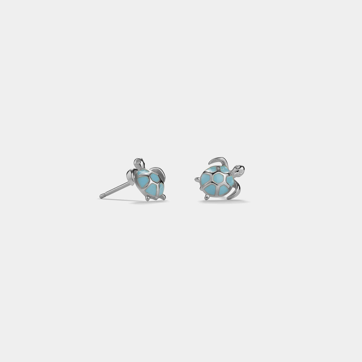 Blue Sea Turtle Beach Stud Earrings in 925 Sterling Silver