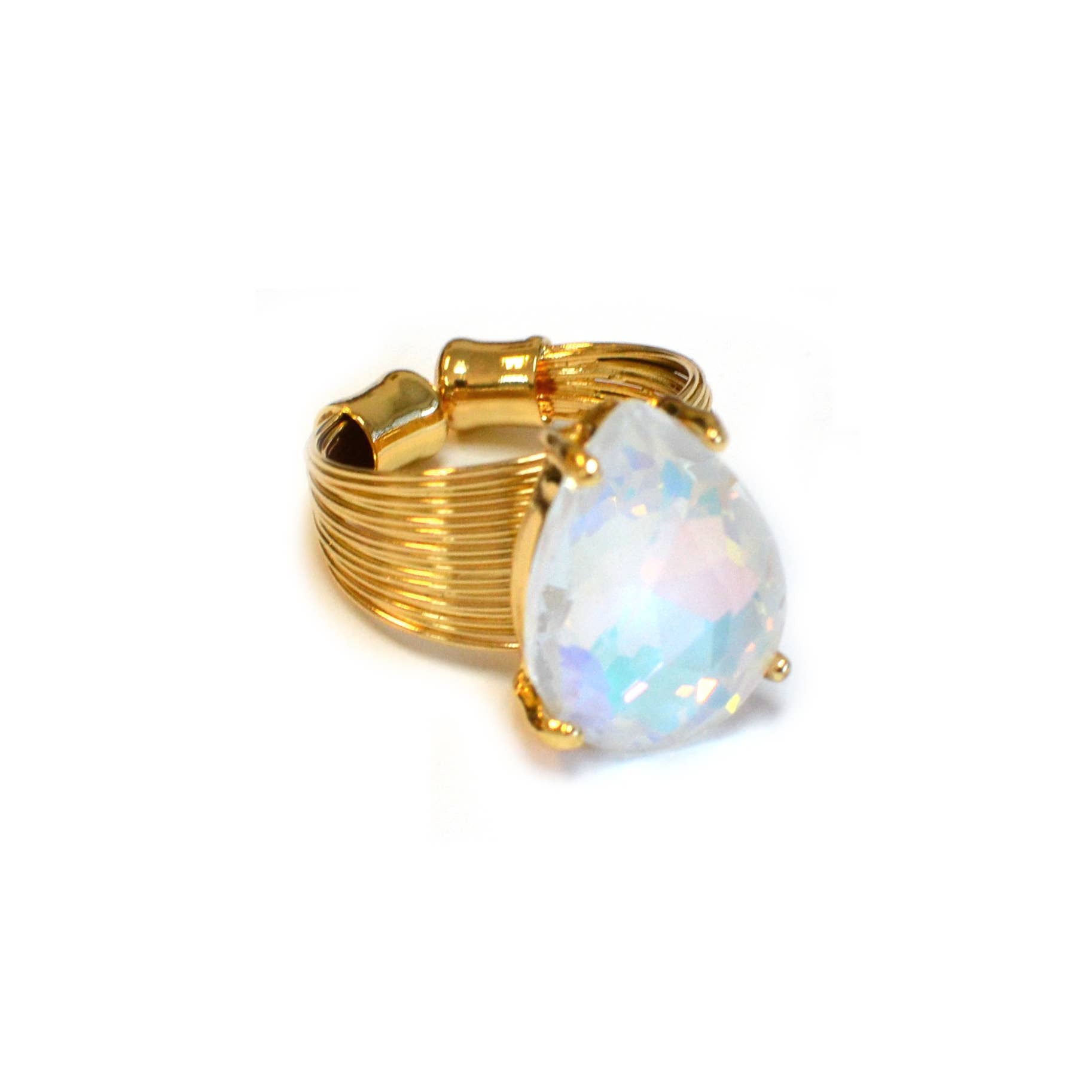 Teardrop Glass Crystal Cocktail Bead Adjustable Wire Ring