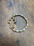 Gold or Silver Hammered Cross Mixed Metal Stretch Bracelet