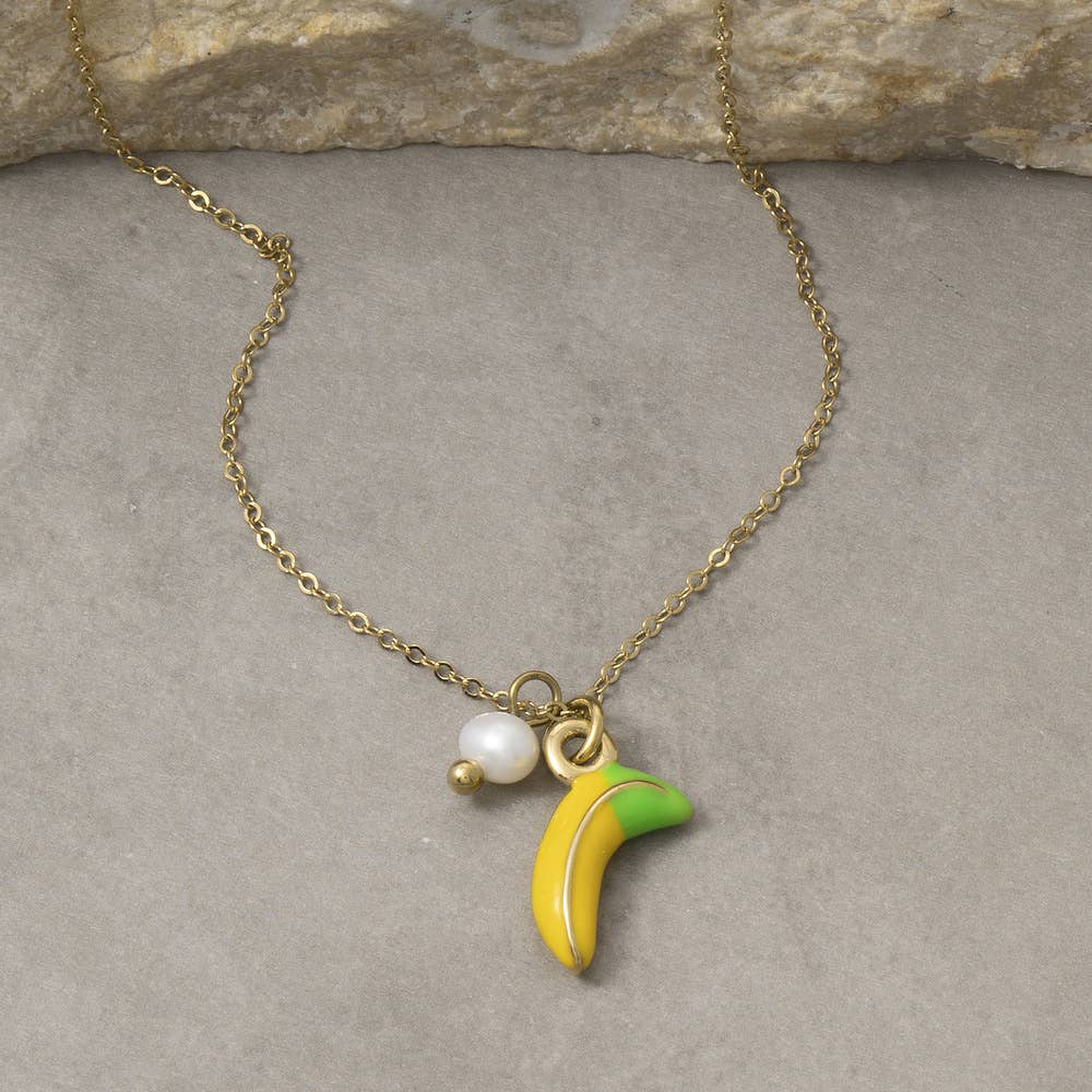 Stainless Steel Banana Pearl Pendant Necklace