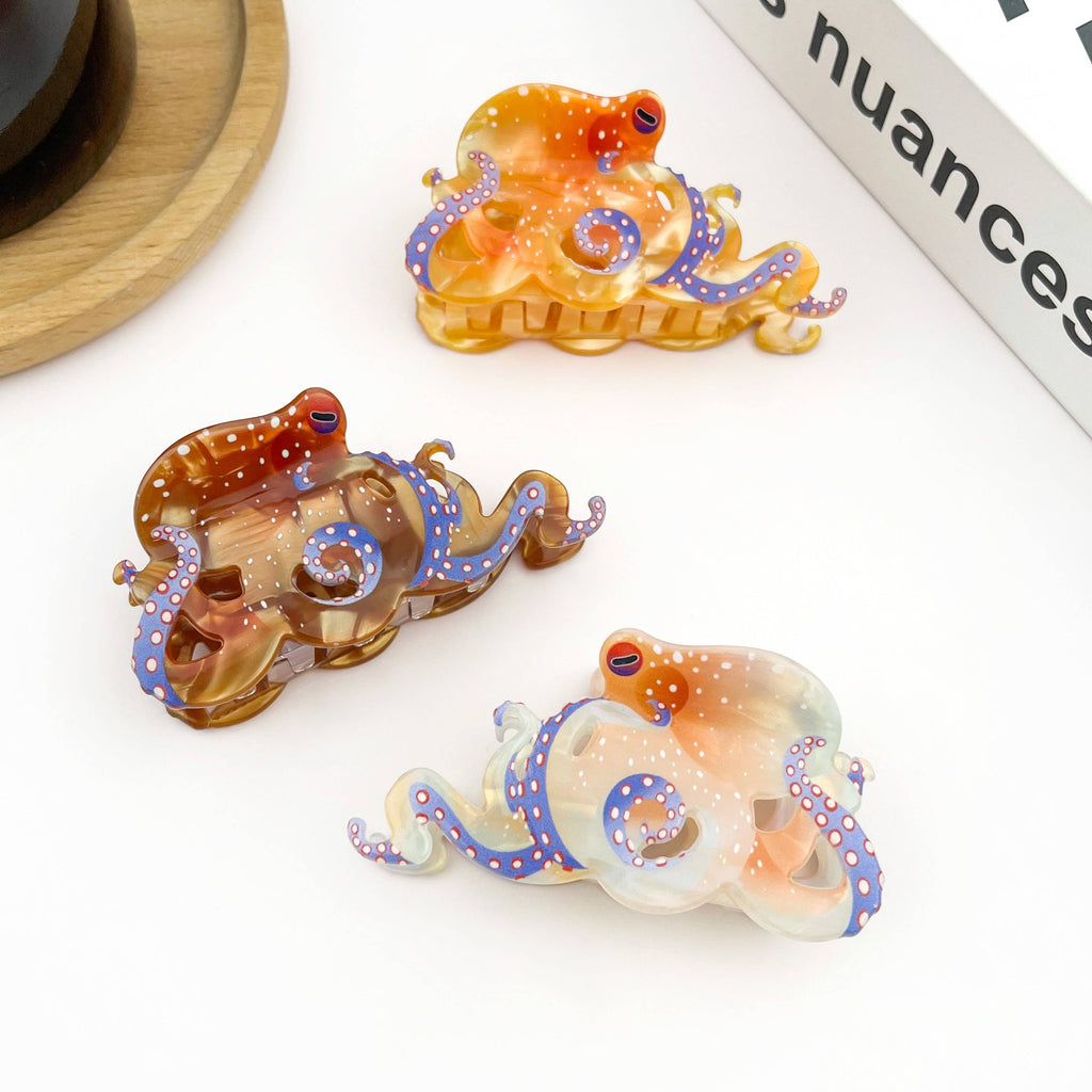 Blue Ring Octopus Hair Claw Clip, Ocean-Inspired Hair Clip