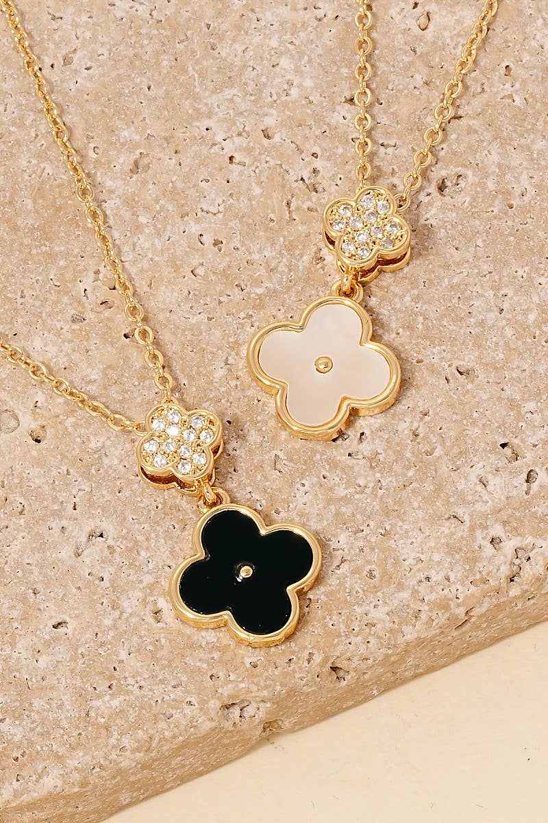 Gold Dipped Cz And Shell Clover Charms Necklace