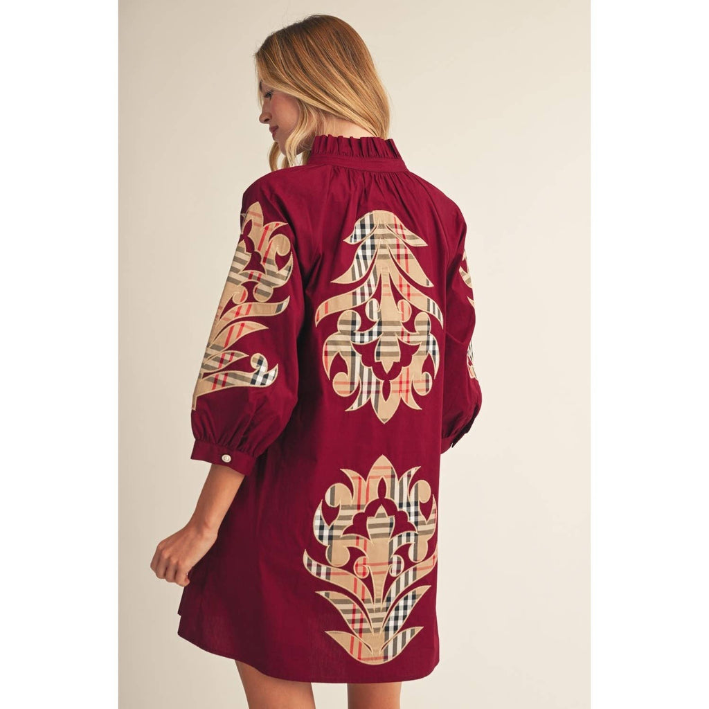NEW Check Pattern Baroque Applique Dress