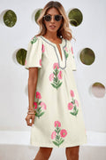 LDC Floral Short Sleeve Split Neck Mini Dress