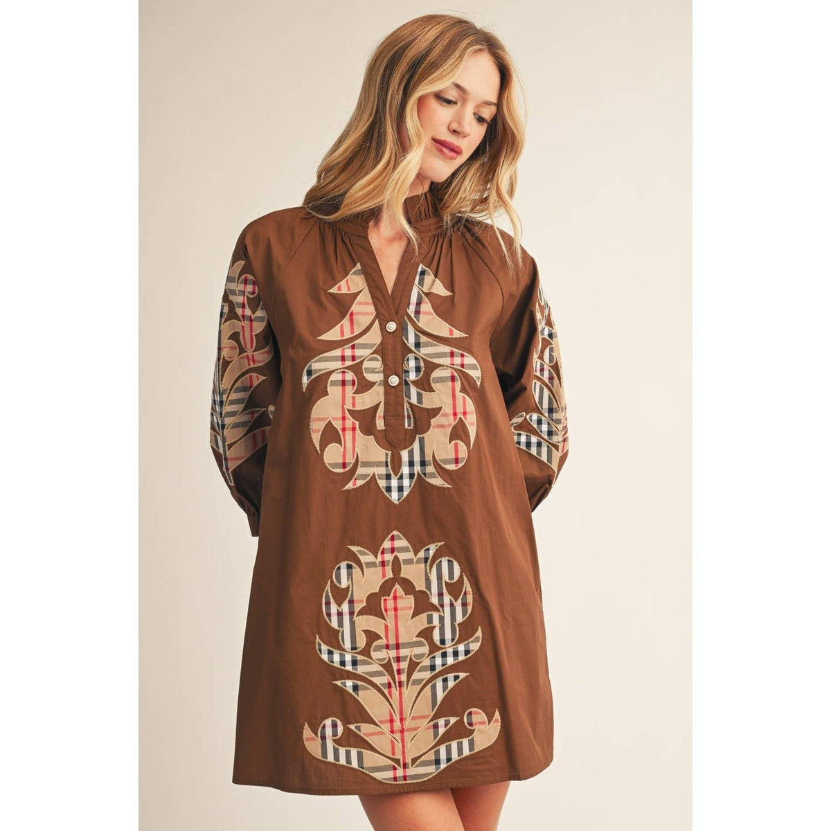 NEW Check Pattern Baroque Applique Dress