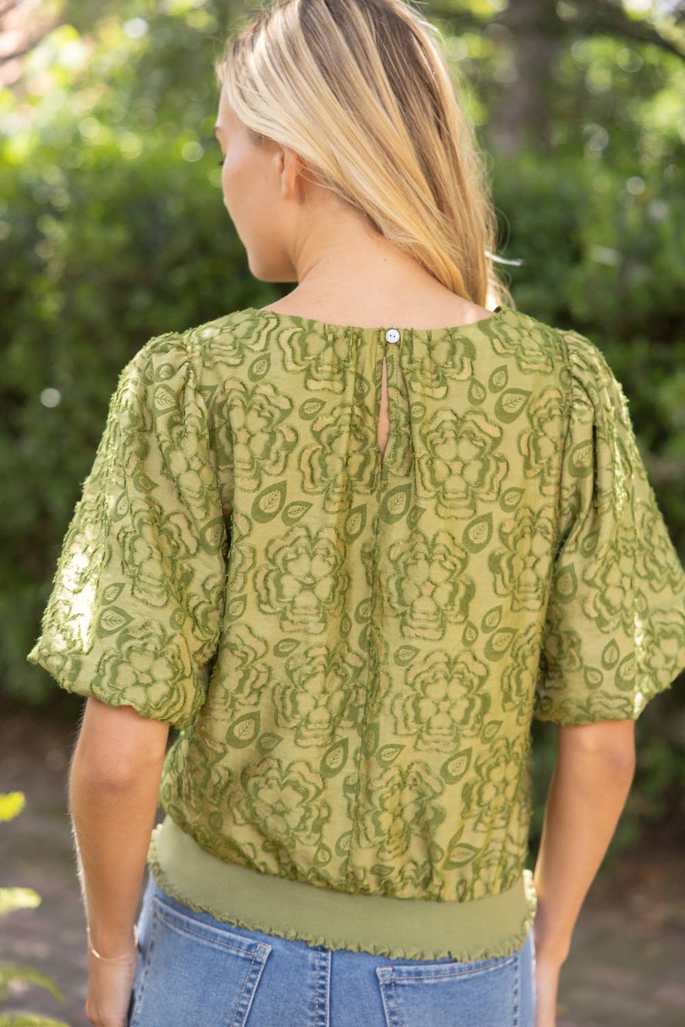 36917 Large Front Bow Detail Burn Out Floral Top