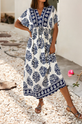 LDC Floral Print Contrast Patchwork V Neck Dolman Maxi Dress