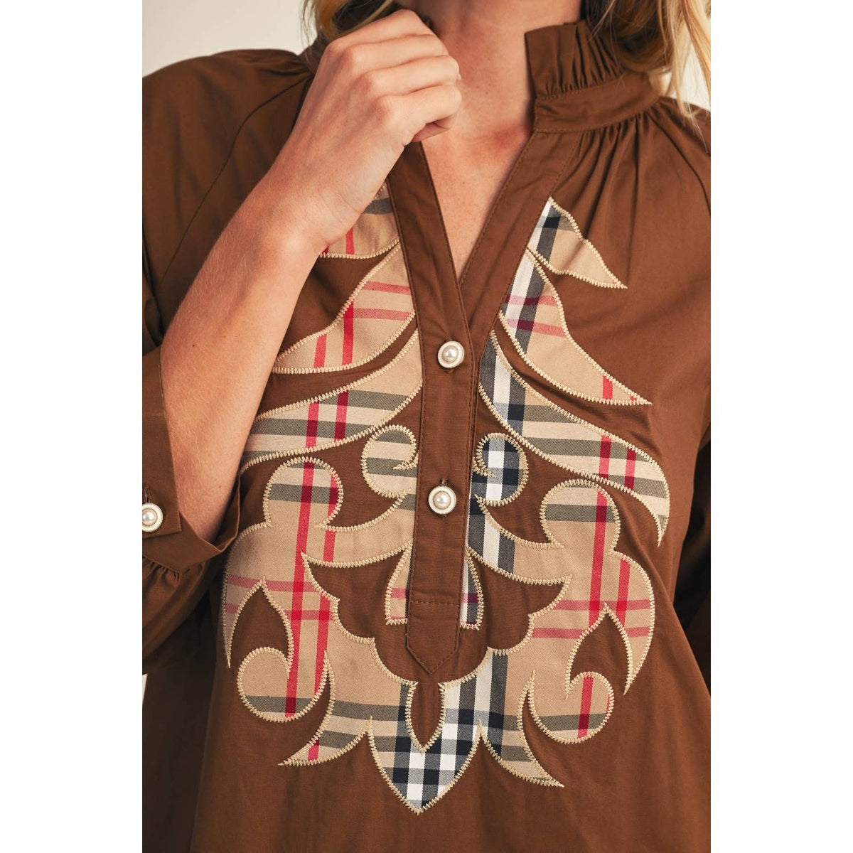 NEW Check Pattern Baroque Applique Dress