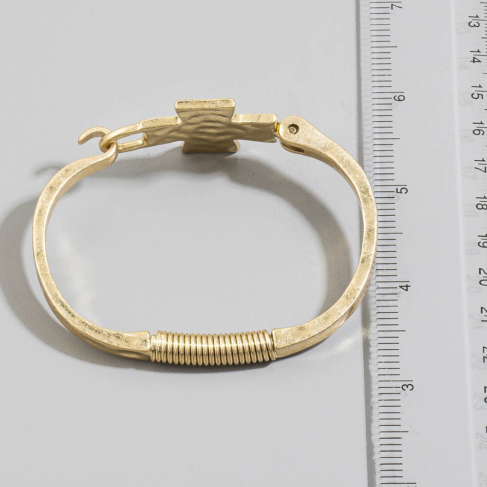Hammered Cross Hinge Bangle Bracelet