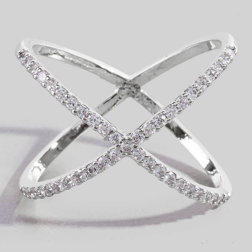 Delicate Rhinestone X Ring
