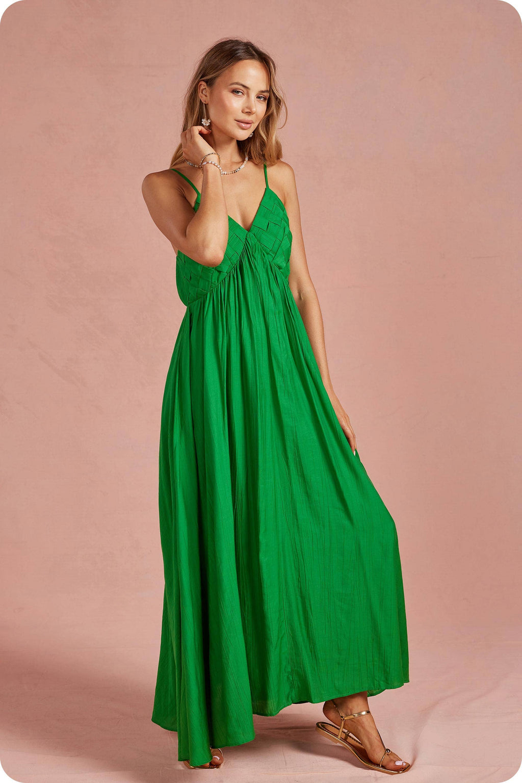 Woven Lattice Bodice Sleeveless Maxi Dress
