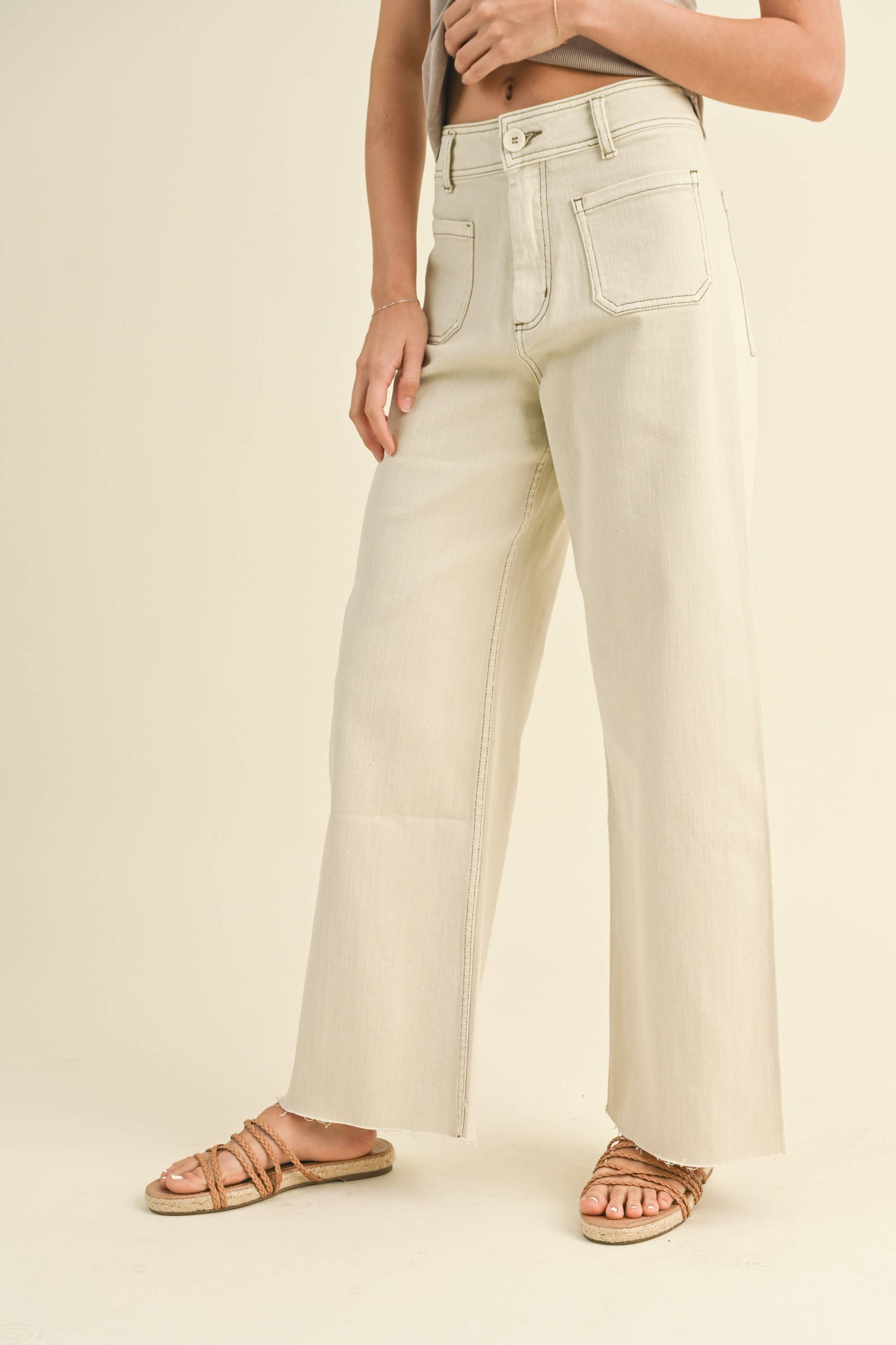 MMP1913   STRAIGHT WIDE LEG PANTS WITH FRONT POCKET