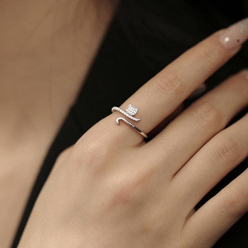 Dianty Silver Cat Tail Adjustable Ring in Solid Copper