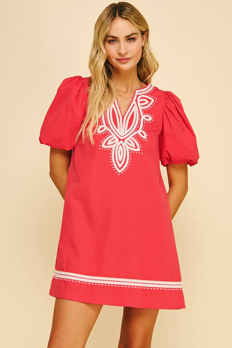 EMBROIDERED DETAIL MINI DRESS - 6038D