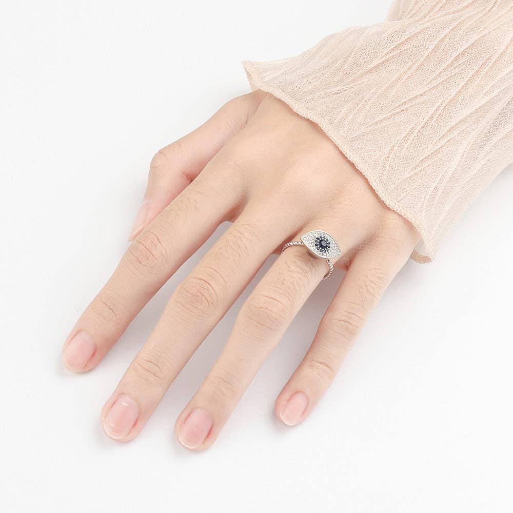 Evil Eye Anxiety Fidget Spinner Ring in 925 Sterling Silver